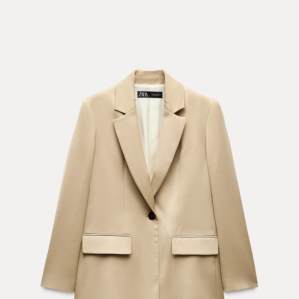 Zara Neutral Beige Single-Button Tailored Blazer worn once